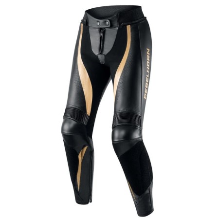 SPODNIE MOTOCYKLOWE SKÓRZANE DAMSKIE REBELHORN REBEL BLACK GOLD W34