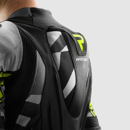 KURTKA MOTOCYKLOWA SKÓRZANA REBELHORN INFERNO BLACK WHITE FLUO YELLOW 46