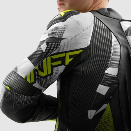 KURTKA MOTOCYKLOWA SKÓRZANA REBELHORN INFERNO BLACK WHITE FLUO YELLOW 46