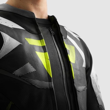 KURTKA MOTOCYKLOWA SKÓRZANA REBELHORN INFERNO BLACK WHITE FLUO YELLOW 46