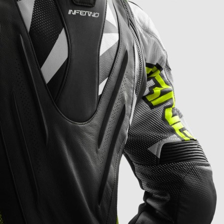 KURTKA MOTOCYKLOWA SKÓRZANA REBELHORN INFERNO BLACK WHITE FLUO YELLOW 46