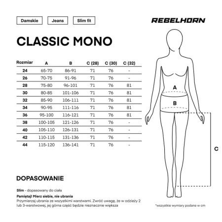 JEANSY MOTOCYKLOWE DAMSKIE REBELHORN CLASSIC WASHED BLUE MONOLAYER 24/28