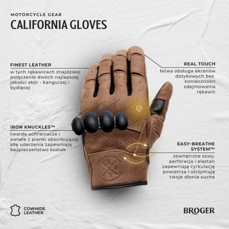 RĘKAWICE SKÓRZANE BROGER CALIFORNIA LADY BLACK DXS