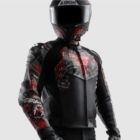 KURTKA MOTOCYKLOWA SKÓRZANA REBELHORN VANDAL 2 CRUZE BLACK DARK GREY RED 46