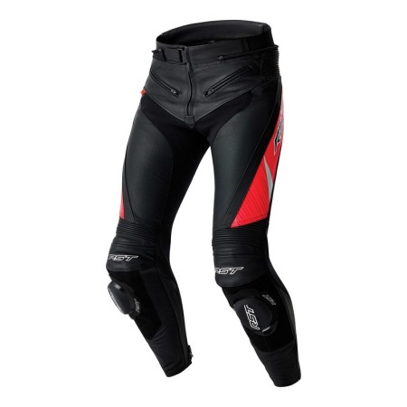 SPODNIE MOTOCYKLOWE SKÓRZANE RST TRACTECH EVO D3O BLACK FLUO RED