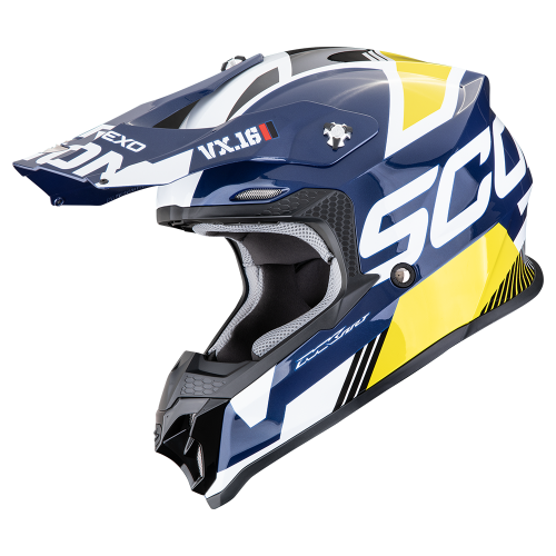 Przejdź do produktu KASK SCORPION VX-16 EVO AIR ANALOG WHITE BLUE YELLOW