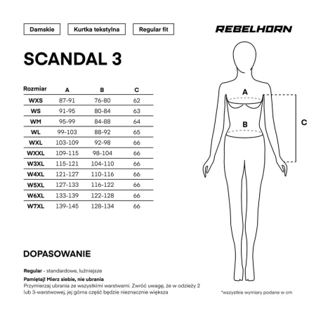 KURTKA MOTOCYKLOWA TEKSTYLNA DAMSKA REBELHORN SCANDAL 3 BLACK WXS