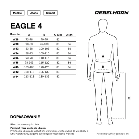 JEANSY MOTOCYKLOWE REBELHORN EAGLE 4 WASHED BLUE SLIM FIT 28/32