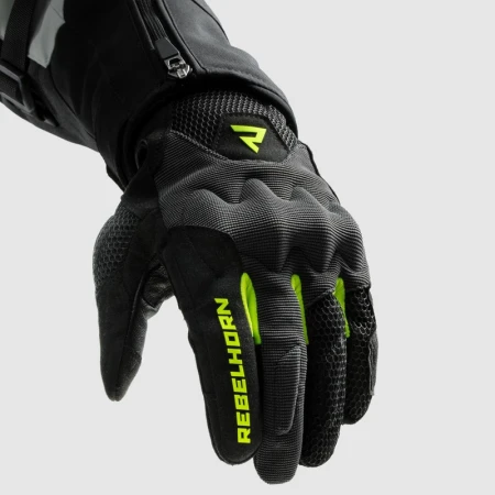 RĘKAWICE MOTOCYKLOWE DAMSKIE REBELHORN CORE BLACK GREY FLUO YELLOW WXS