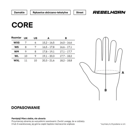 RĘKAWICE MOTOCYKLOWE DAMSKIE REBELHORN CORE BLACK RED WXS